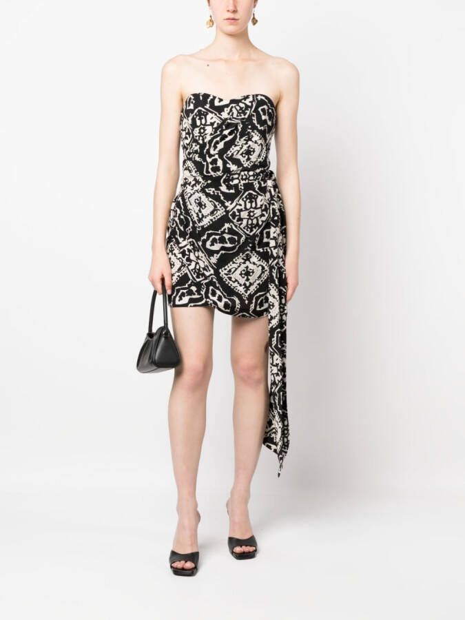 Rodebjer Wikkeljurk met geometrische print Zwart