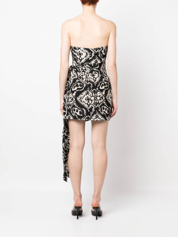 Rodebjer Wikkeljurk met geometrische print Zwart