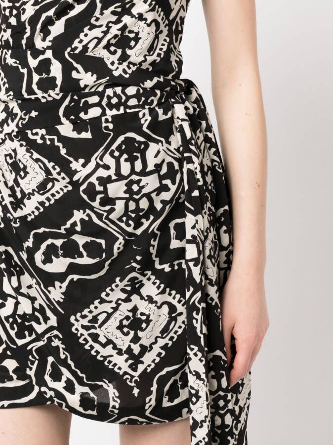 Rodebjer Wikkeljurk met geometrische print Zwart