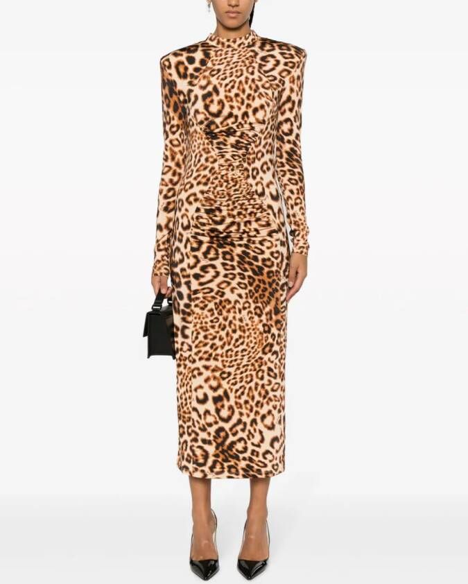 ROTATE Maxi-jurk met luipaardprint Beige