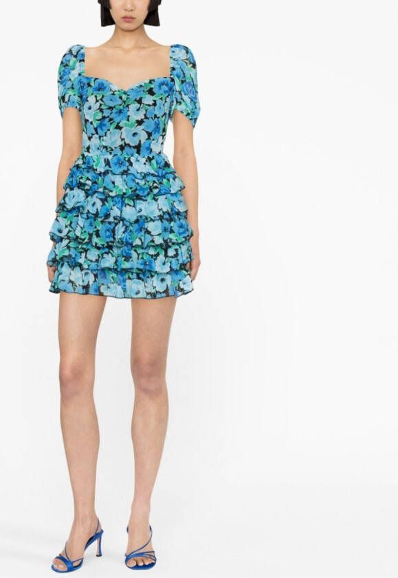 ROTATE Mini-jurk met bloemenprint Blauw