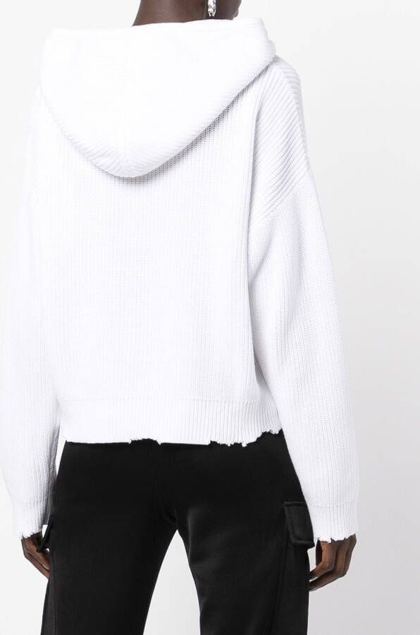 RTA Hoodie met gerafelde afwerking Wit