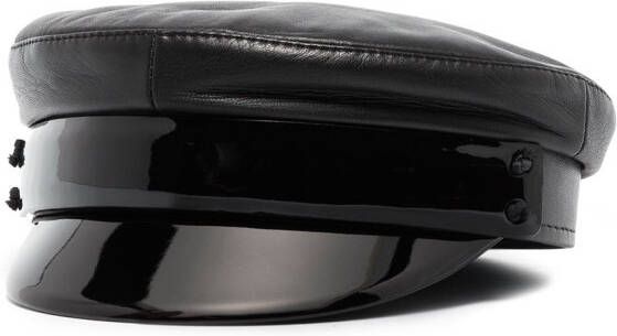 Ruslan Baginskiy Black leather baker boy cap Zwart