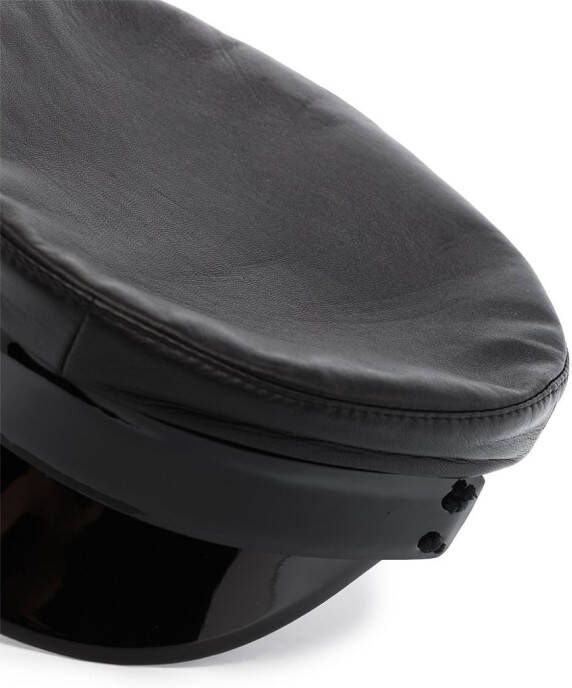 Ruslan Baginskiy Black leather baker boy cap Zwart