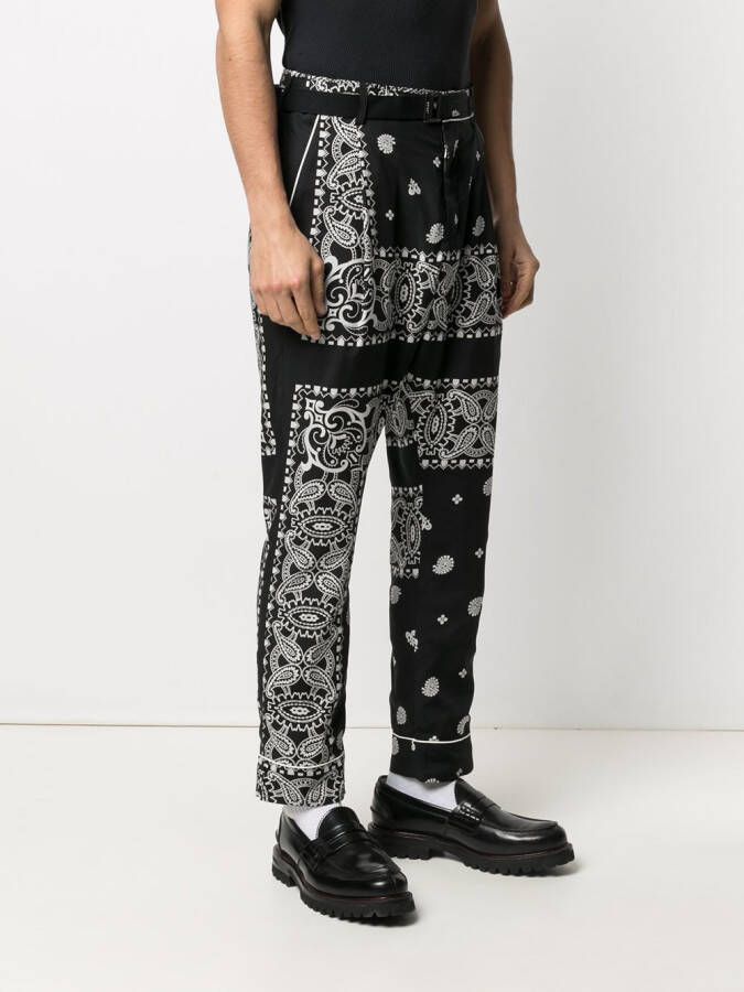 sacai Broek met paisley-print Zwart