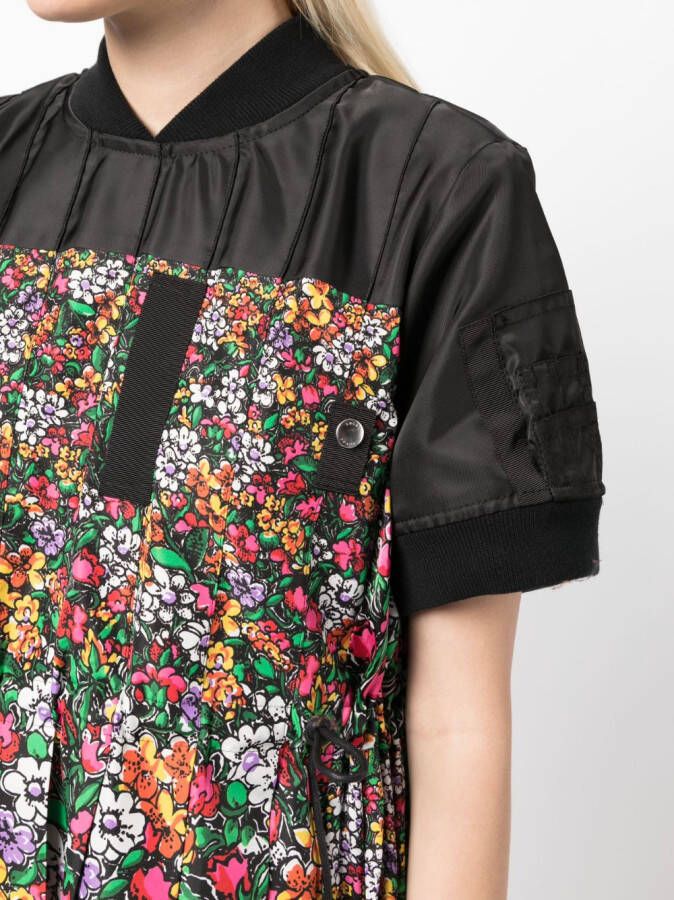 sacai Midi-jurk met bloemenprint Zwart
