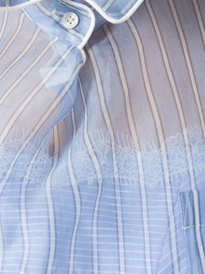 sacai striped frill-trim blouse Blauw