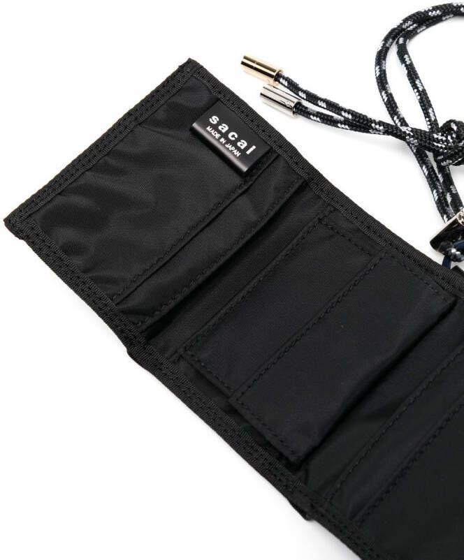 sacai tri-fold wallet with strap Zwart