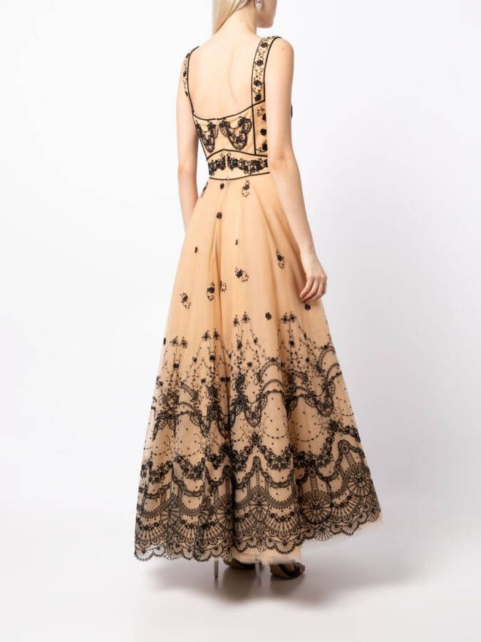Saiid Kobeisy Jurk met geborduurde bloemen Beige