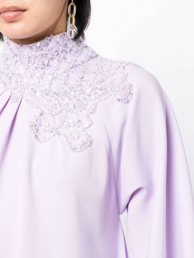 Saiid Kobeisy Midi-jurk met hoge hals Paars