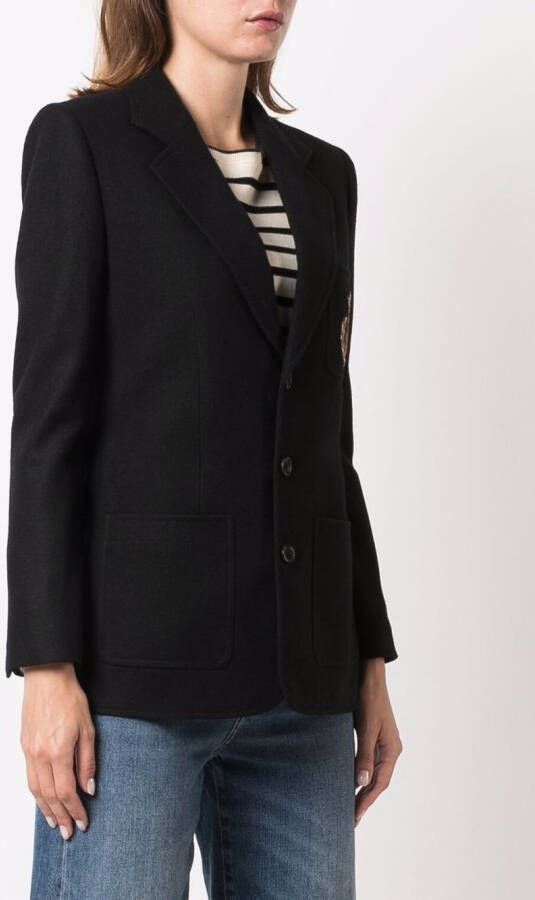 Saint Laurent Blazer met geborduurd logo Zwart