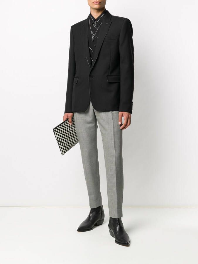 Saint Laurent Blazer met leren afwerking Zwart