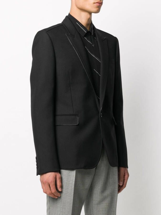 Saint Laurent Blazer met leren afwerking Zwart