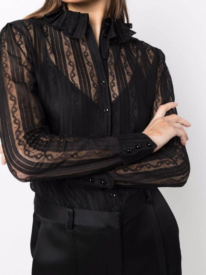 Saint Laurent Blouse met franje hals Zwart