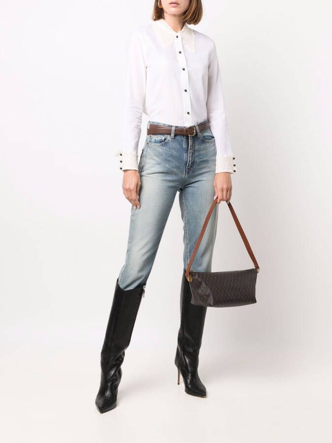 Saint Laurent Blouse met kant Beige