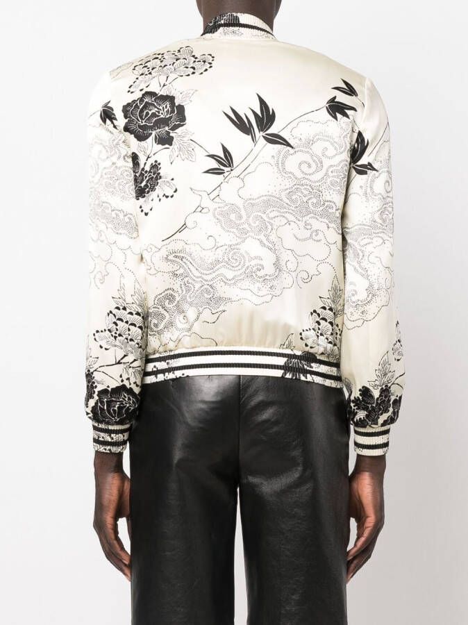 Saint Laurent Bomberjack met bloemenprint Beige