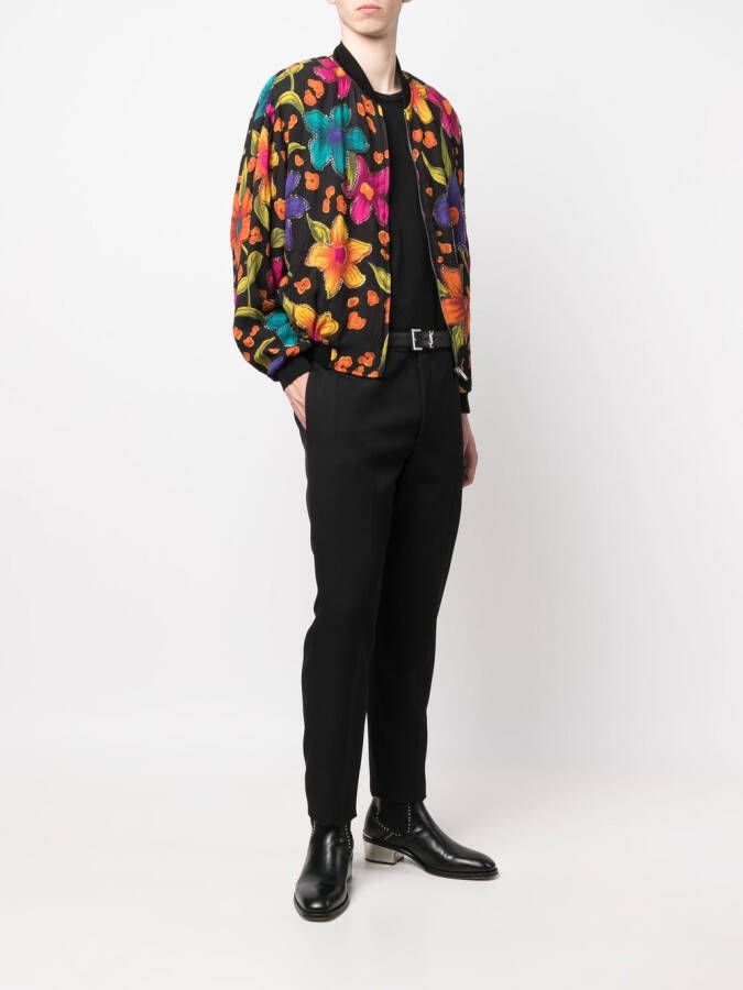 Saint Laurent Bomberjack met bloemenprint Zwart
