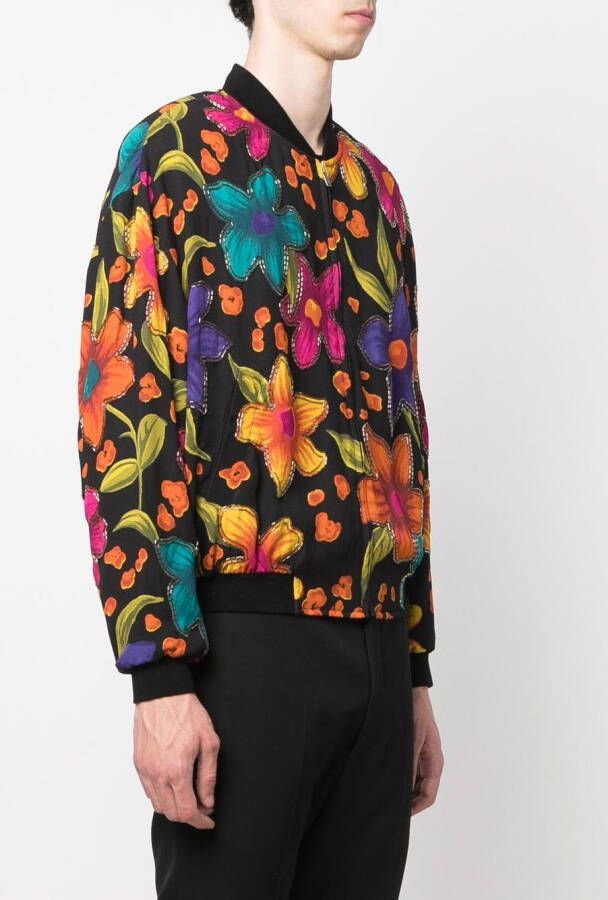 Saint Laurent Bomberjack met bloemenprint Zwart