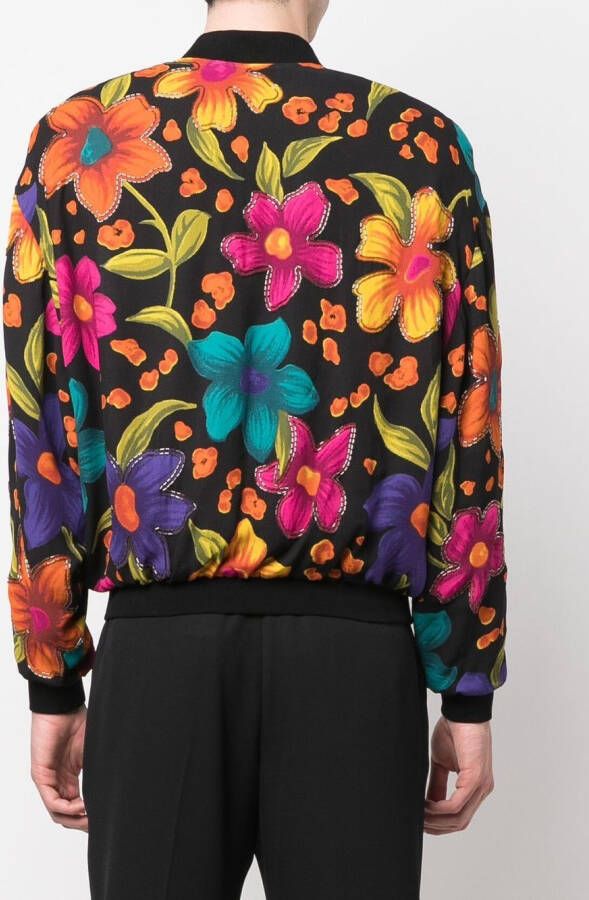 Saint Laurent Bomberjack met bloemenprint Zwart
