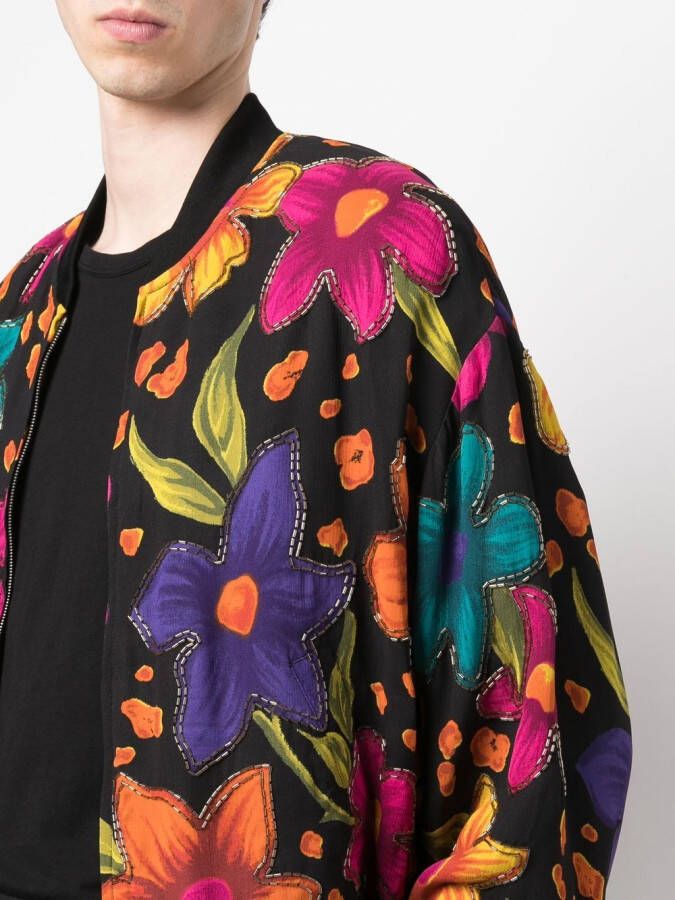 Saint Laurent Bomberjack met bloemenprint Zwart