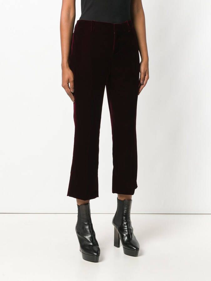 Saint Laurent Burgundy Mid rise flared velvet trousers Rood