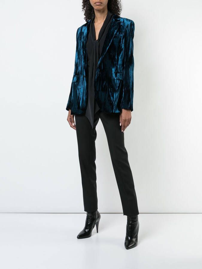 Saint Laurent crinkled velvet one-button blazer Blauw