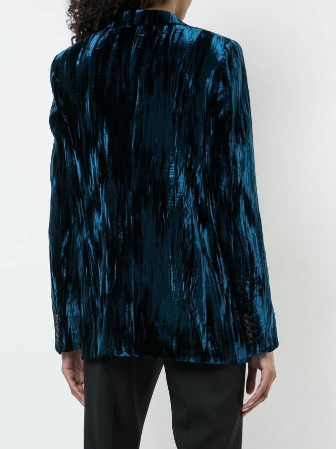 Saint Laurent crinkled velvet one-button blazer Blauw