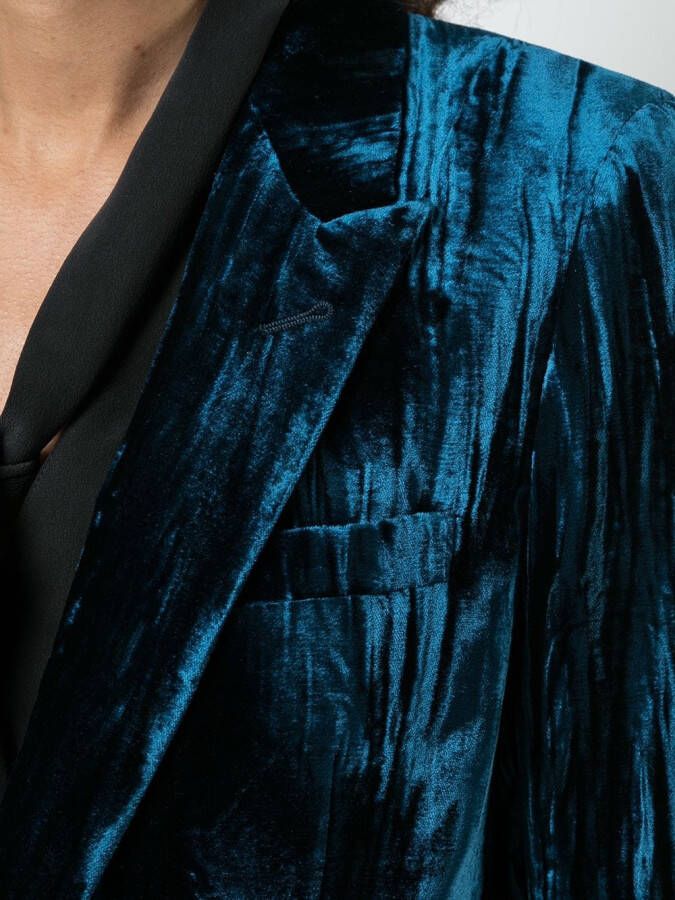 Saint Laurent crinkled velvet one-button blazer Blauw