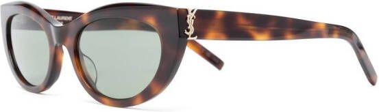 Saint Laurent Eyewear Zonnebril met logoplakkaat Bruin