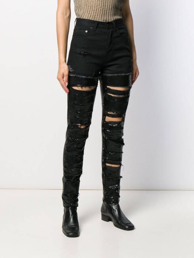 Saint Laurent Jeans verfraaid met pailletten Zwart