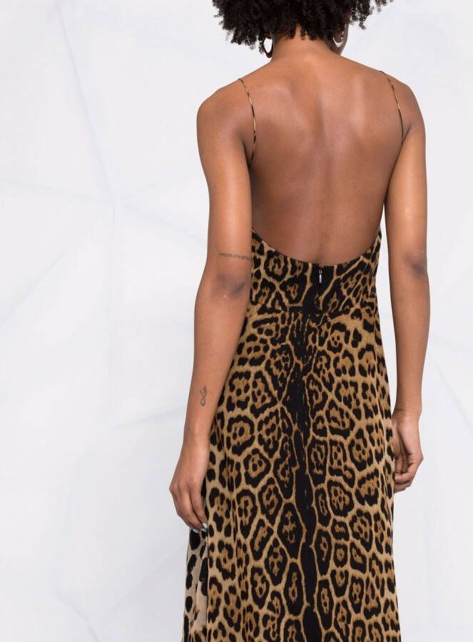Saint Laurent Midi-jurk met luipaardprint Bruin