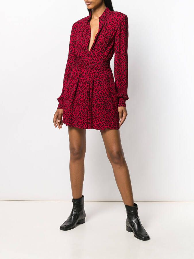 Saint Laurent Jurk met luipaardprint Rood