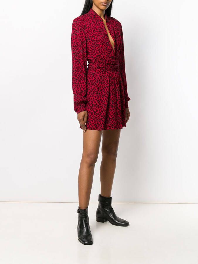 Saint Laurent Jurk met luipaardprint Rood