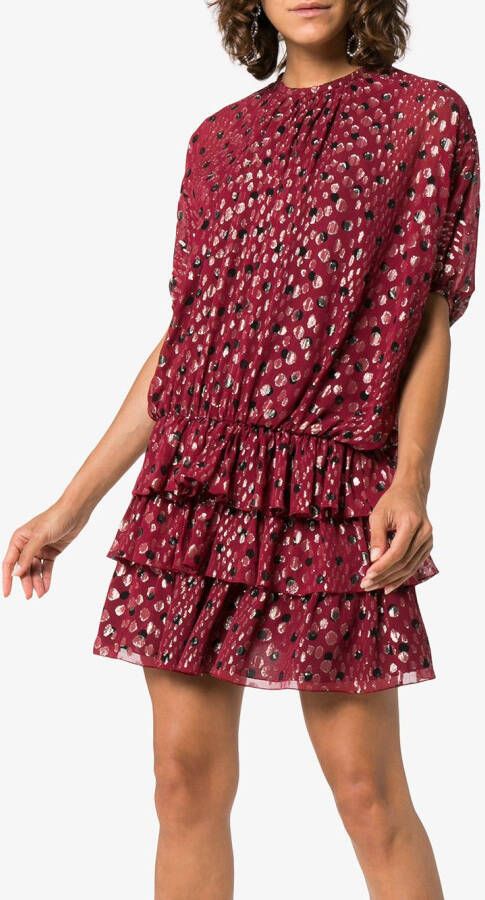 Saint Laurent jurk van zijdemix met ruche en polka dots Rood