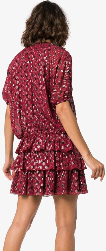 Saint Laurent jurk van zijdemix met ruche en polka dots Rood