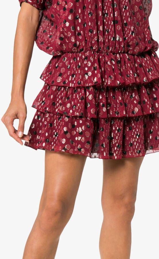 Saint Laurent jurk van zijdemix met ruche en polka dots Rood