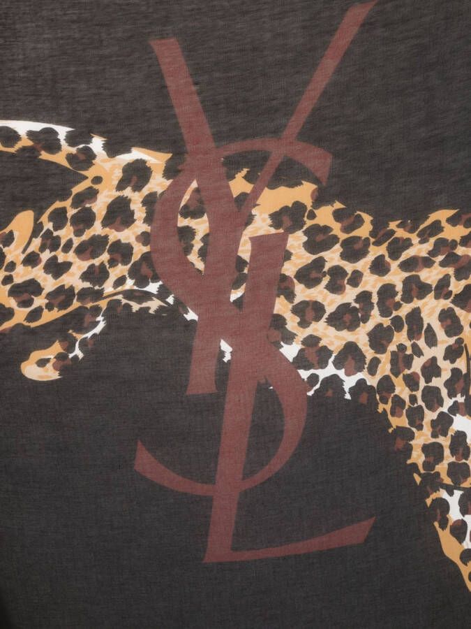 Saint Laurent leopard-print frayed scarf Zwart