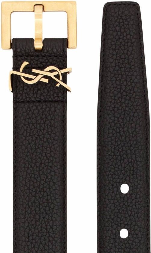Saint Laurent Brede leren riem met monogram-logo Zwart