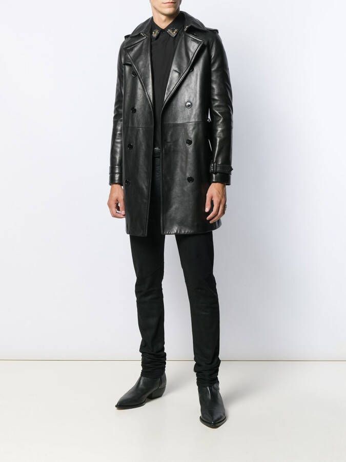Saint Laurent Leren trenchcoat Zwart