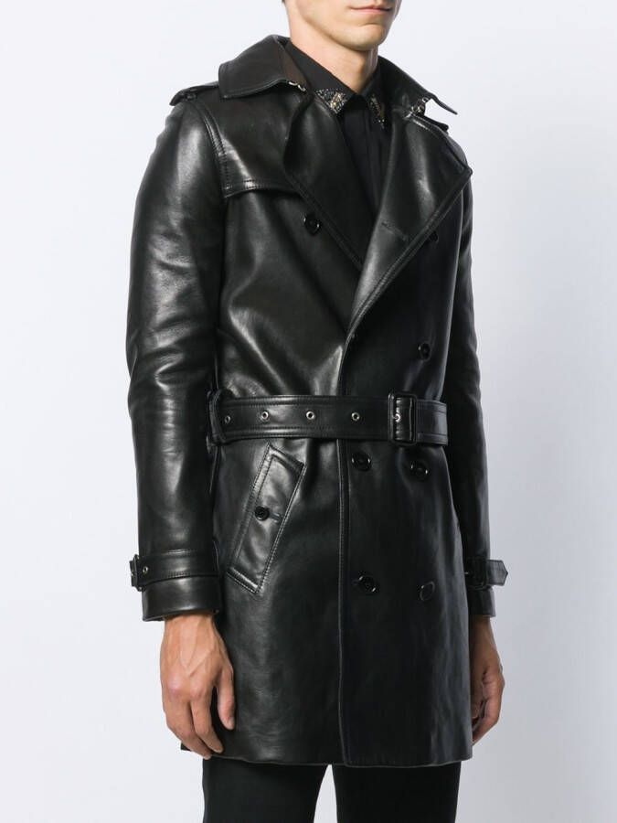 Saint Laurent Leren trenchcoat Zwart