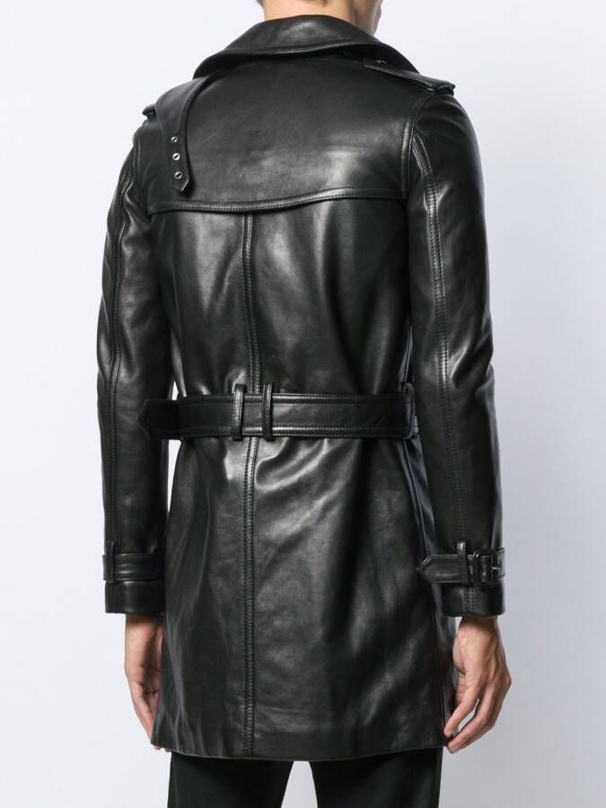 Saint Laurent Leren trenchcoat Zwart