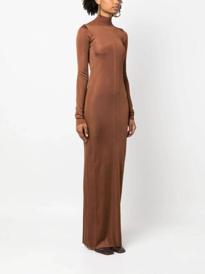 Saint Laurent Maxi-jurk met lange mouwen Bruin