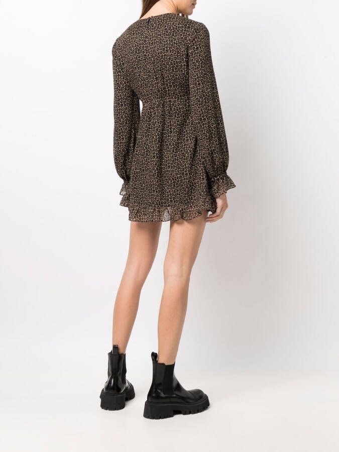 Saint Laurent Mini-jurk met luipaardprint Bruin
