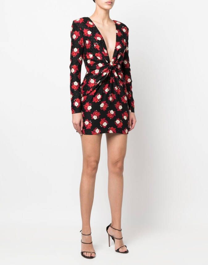 Saint Laurent Mini-jurk met watervalhals Zwart