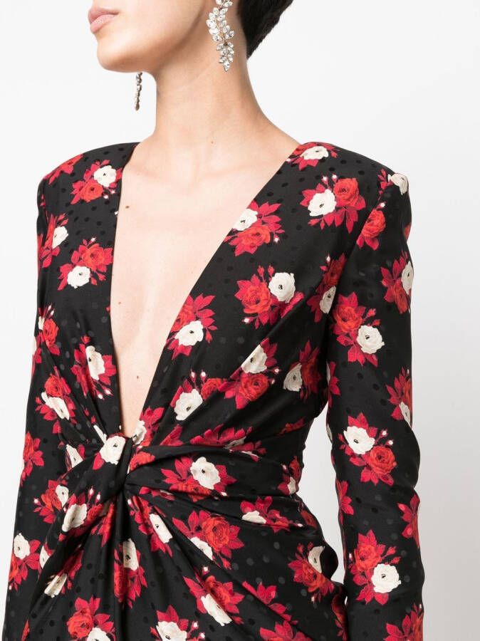 Saint Laurent Mini-jurk met watervalhals Zwart