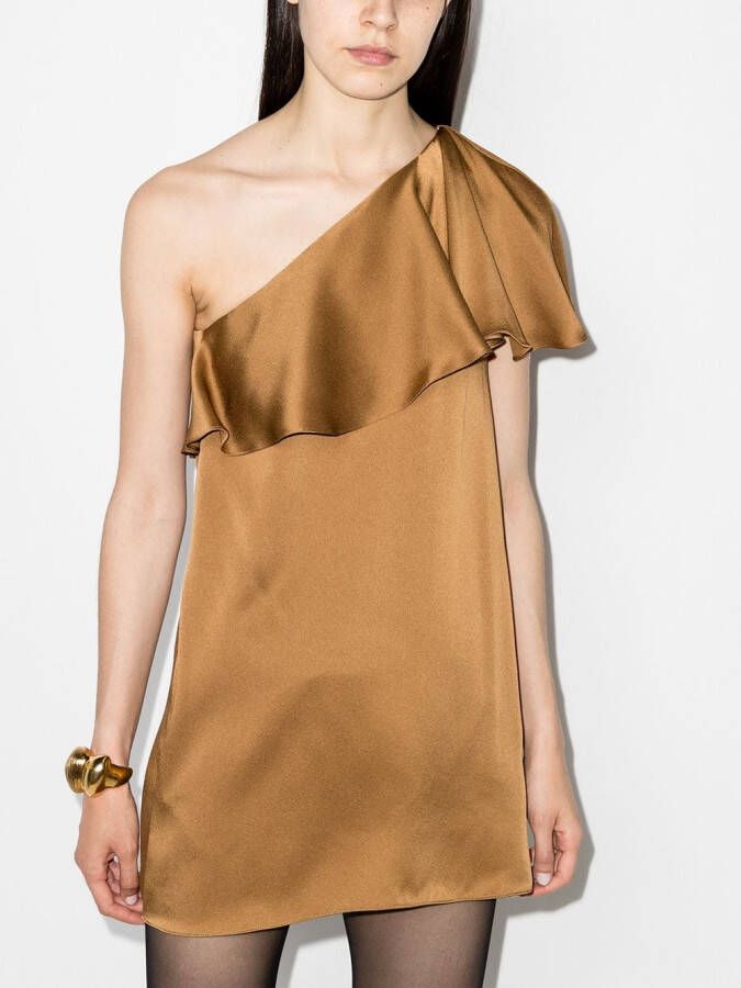 Saint Laurent Off-shoulder jurk Bruin