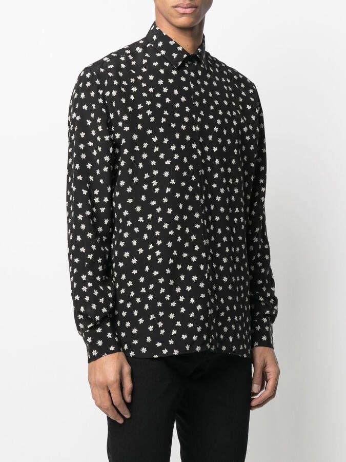 Saint Laurent Overhemd met bloemenprint Zwart