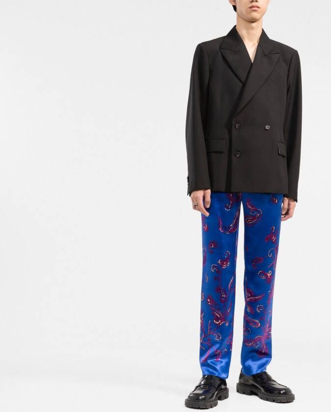 Saint Laurent Pantalon met paisley-print Blauw