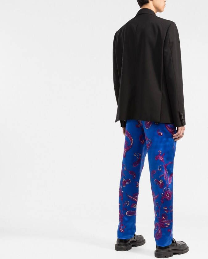 Saint Laurent Pantalon met paisley-print Blauw
