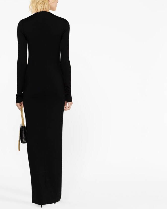Saint Laurent Maxi-jurk met watervalhals Zwart